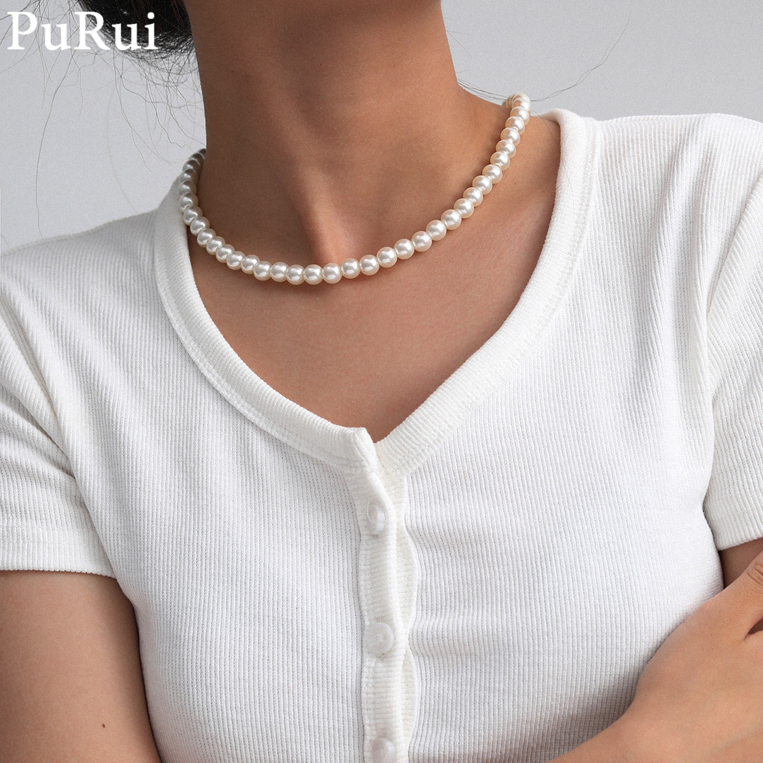 Pearl Choker Necklace Vintage - Минималистичное ожерелье-чокер с имитацией жемчуга для