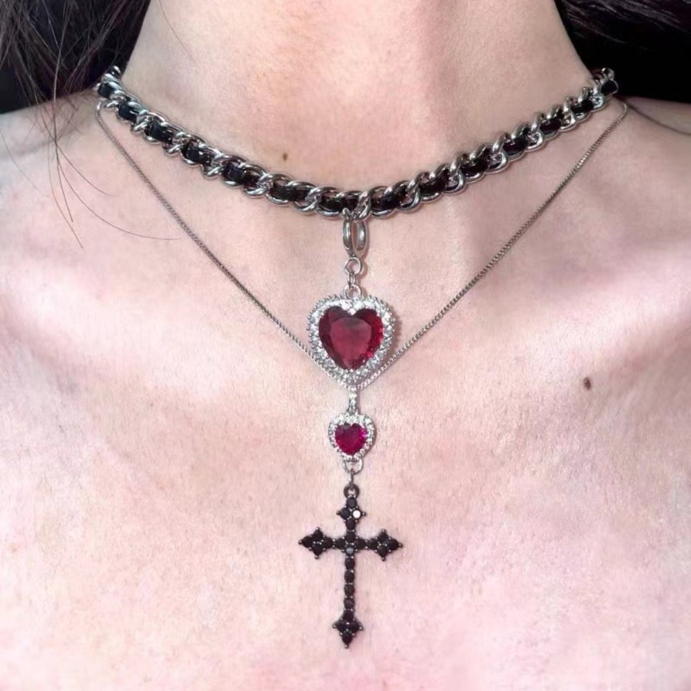 Layered Pendant Necklace Aesthetic - Кулон в стиле панк-гранж с красным